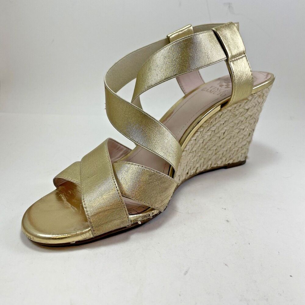Vince Camuto Gold Espadrille Wedge Sandals Women’s 9M Stretch Strap Slip On